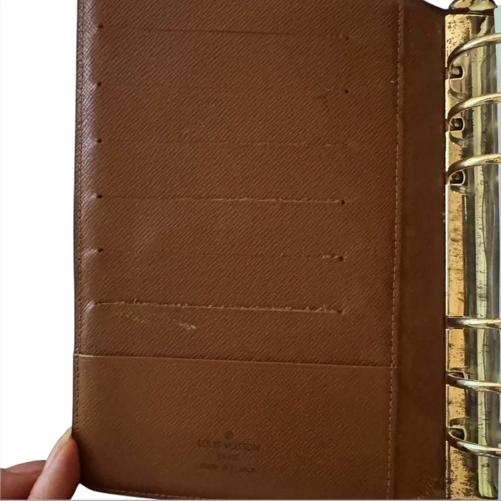 💗VINTAGE LOUIS VUITTON Brown Monogram Ring Agenda Cover Medium PM Gold-Tone HW